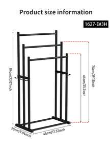 1pc Modern Freestanding Towel Rack, Elegant 3-Tier Black Bathroom Towel Holder With Hooks, Sturdy Floor Standing Towel Bar - Black - View 3