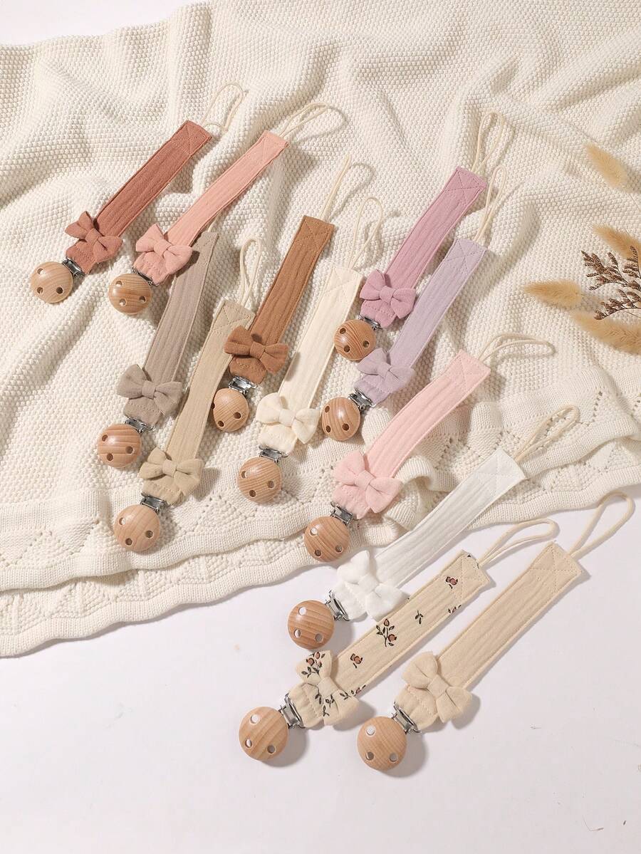 2pcs Pacifier Clips, Fashion Bow Pacifier Chains In Pink, Purple, Brown, Apricot, Suitable For Boys And Girls Daily Use, Travel, Home - Multicolor - View 1