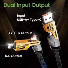 1pc 4-In-1 Multi-Function Fast Charging Data Braided Cable, USB/Type-C To Lightning/Type-C Adapter Charger Accessory Compatible With IPhone 17 Pro Max/17 Pro/17/Air/16/15/14/13/12/11/XS/XR/8/7/6, IPad Series - Black - View 7