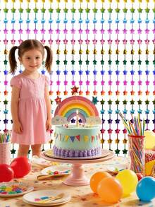 2pcs Colorful Alien Star Shaped Birthday Party Backdrop Curtain, Gender Reveal Party Hanging Decor, Birthday Party Room Decoration, Baby Shower Party Wall Background, Gender Reveal Party Wedding Birthday Photo Booth Props, Birthday Party Decor Wedding Decor New Year Background Decoration, Birthday Hanging Decoration, Baby Shower Gift, Baby Shower Decoration, Gender Reveal Decoration - Colorful Alien Stars - View 4