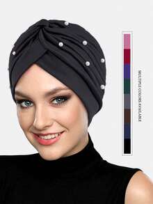 1pc Women's Headscarf Cap, Faux Pearl Rhinestone Hat, Suitable For Daily Use - Multicolor - View 9