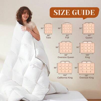 Goose Feather Down Fiber Cotton Comforter Oversize King Size, UltraSoft Duvet Insert, Hotel Collection White Quilted Comforter, All Season Bedding Comforter With 8 Corner Loops, 116x98 Inch