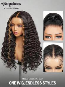 MEGALOOK 18英寸黑色挑染自然波浪卷发，100%真人发，13x4蕾丝前假发，透明蕾丝彩色假发 - 自然逼真，适合日常佩戴，可打造办公室、僵尸新娘、万圣节、派对、Y2K风格、度假、户外角色扮演、校园、学校假期、圣诞节、派对、婚礼、节日等各种造型，适合女性。 - SNATURAL/30 - 查看 5