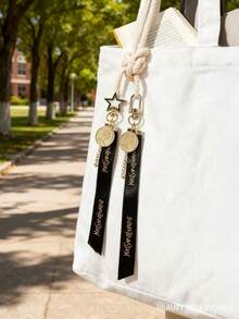 Yves Saint Laurent 2件套复古优雅零钱包挂饰：金/铜币配黑色丝带，适用于钱包、钥匙扣、手机挂绳、礼品、手提包吊坠 - 黑色 - 查看 3