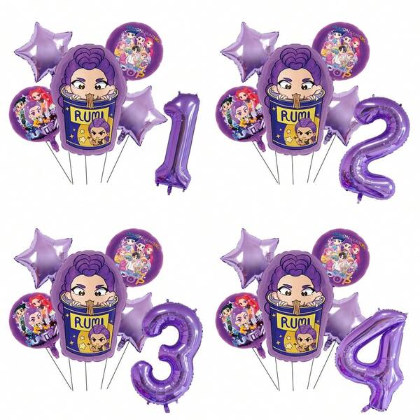 Kpop Stylish Girl Kids Birthday Party Decor Number 1-9 Balloons Set, Baby Shower Party Supplies, Gift, Toys