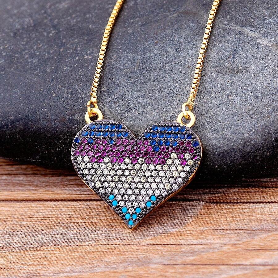 Light Luxury Bohemia Style Heart Pendant Necklace For Women Female Pave Shiny Crystal Zirconia Cute Love Charms Jewelry Fine Gifts - Gold - View 1