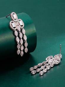 1对Tylionnejewelry奢华女士立方氧化锆吊坠耳环，优雅适合约会、婚礼、派对、周年纪念日 - 銀色 - 查看 1