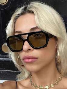 Women's Fashion Eyeglasses, Women's Glasses, Women's Brown Polygonal PC Frame Retro Double Bridge Fashion Street Style Glasses, Eyeglasses, Women's Suits, Women's Winter Glasses - Multicolor - View 8