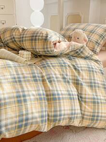 四件套格子床品套装（1件被套+1件床单+2件枕套），柔软舒适的超细纤维床品套装，适用于宿舍、卧室、客房，不含荧光剂，透气吸湿，经久耐用，四季皆宜。 - 臨風 - 查看 7