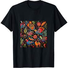 Mexican Embroidery Pattern Art Birds Flowers T-Shirt - Women's T-Shirt,Men tshirt , Unisex style Gift T-Shirt ,Comfortable home wear, Daily fashion, Party wear T-shirt, Sizes S - XXL, Black - Negro 2 - Ver 2