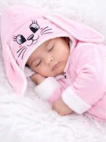 Vest Baby Layettes Unisex Baby  With Embroidered Bunny Hood, One Size, Fun - Rosa Pálido - Ver 4