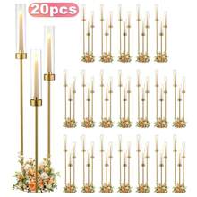 20Pcs 33.8inch Gold Metal Candlestick Holder With Acrylic Lampshades,3 Arm Candelabra Centerpieces For Wedding,Graduate Ceremony,Birthday Party Event Decor (Not Included LED Candles) - 金燭台 - 查看 1