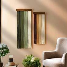 1件套手工编织挂毯，波西米亚风格墙面装饰挂毯，手工木板流苏挂饰，大型床头背景墙毯 - 彩色 - 查看 5