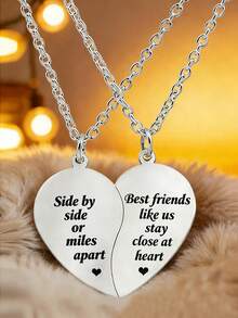 suteyi 闺蜜项链（两件套），情人节爱心情侣项链，挚友吊坠友谊项链套装（两件套），情人节/生日礼物 - 銀色 - 查看 10