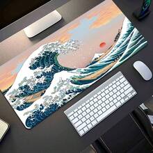 XXL Size Black & White Wavy Pattern Gaming Mouse Pad, Non-Slip Rubber Base, Washable Surface, Soft & Stylish Rectangular Desk Mat Suitable For Computer, Laptop And Office/Gaming Environment, Artistic Wavy Design Mousepad Study Table Mouse Pad For Desk Desk Decor - Multicolor - View 7