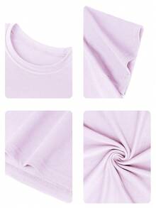 少女印花短袖T恤，学生及年轻女孩夏季休闲上衣 - 紫色 - 查看 5