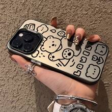 Cute Bear Pattern Soft Phone Case It Is Compatible With IPhone 17/16/15/14/13/12/30 Pro Max/Pro/Plus Models. It Features A Stylish And Minimalist Design And Provides Shockproof And Abrasion-Resistant Protection. - Black - View 3