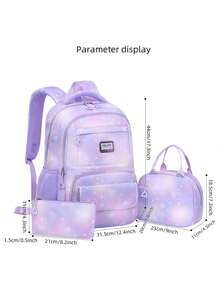 Girls Backpack With Lunch Box, Suitable For Middle & Elementary School, Student Backpack With Lunch Bag Set, Tie Dye Snowflake Pattern. Backpack, Casual, Unique, Fashion Bookbag With Pencil Pouch, Fashion School Backpack With Pencil Case , Purple - Purple - View 4