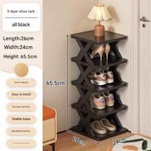 1 pieza Estantería vertical para zapatos de 9/6/3 niveles, organizador de zapatos estrecho que ahorra espacio, estantería pequeña para zapatos DIY independiente para entrada, armario, pasillo, fácil de montar, estructura estable, material de plástico negro y blanco - Multicolor - Ver 16