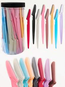70pcs Facial Hair Removal Razor, Eyebrow Trimmer, Manual Shaver, Multi-Function Eyebrow Scissors And Facial Razor, Suitable For Men And Women, Exfoliating Hair Removal Tool, Body Hair Trimmer And Facial & With Long Handle, With Precision Protective Cover Eyebrow Trimming Tool, Suitable For Travel Use Razor. 60/50/40/30/16/8/4/1pc. - Multicolor - View 2