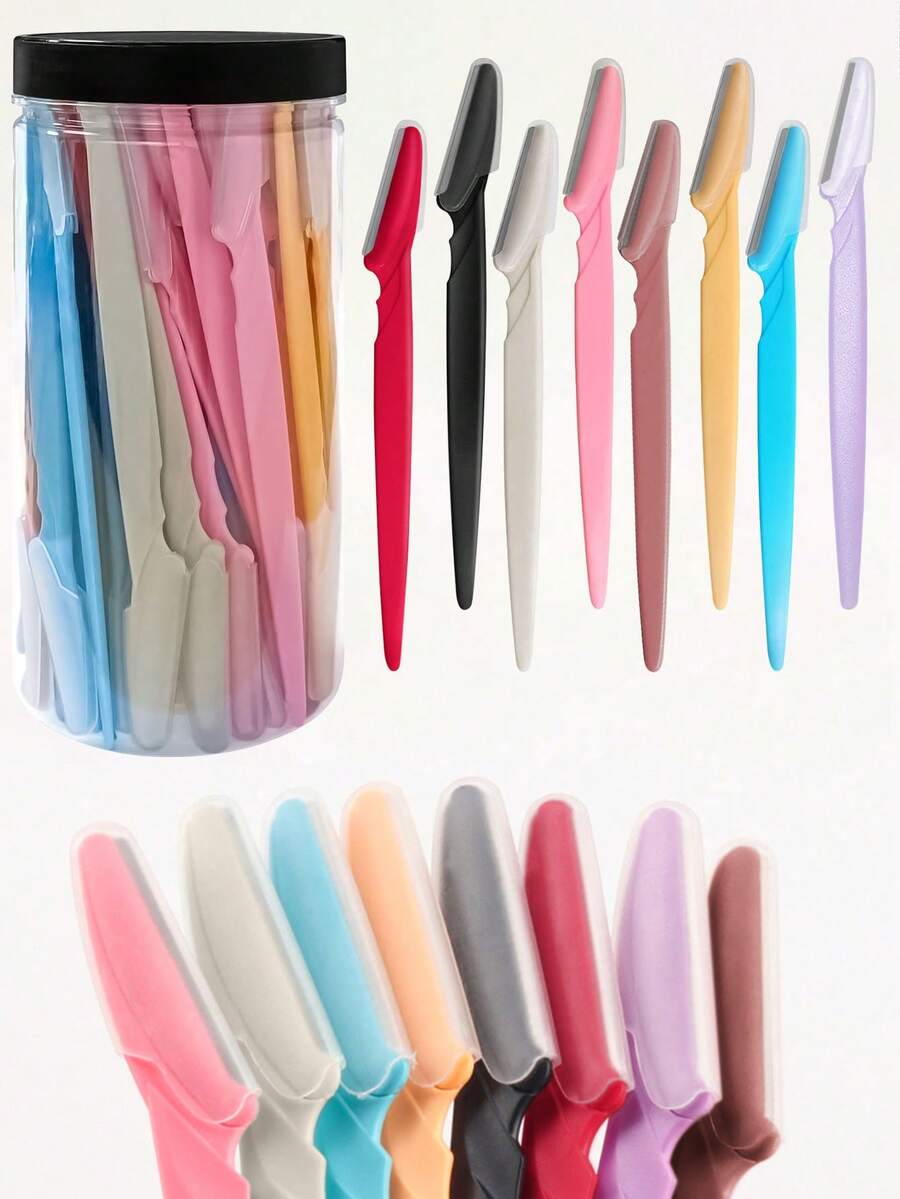 70pcs Facial Hair Removal Razor, Eyebrow Trimmer, Manual Shaver, Multi-Function Eyebrow Scissors And Facial Razor, Suitable For Men And Women, Exfoliating Hair Removal Tool, Body Hair Trimmer And Facial & With Long Handle, With Precision Protective Cover Eyebrow Trimming Tool, Suitable For Travel Use Razor. 60/50/40/30/16/8/4/1pc.