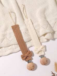 2pcs Pacifier Clips, Fashion Bow Pacifier Chains In Pink, Purple, Brown, Apricot, Suitable For Boys And Girls Daily Use, Travel, Home - Multicolor - View 15