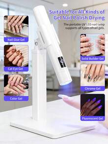 XEIJAYI 1pc White Handheld Nail Lamp With Screen Display Stand, 360 Degree Rotatable Multi-Functional Stand, Can Hold Nail Stickers Heating Lamp, With Lamp Holder - White - View 4