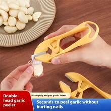 Multifunctional Double-Headed Garlic Peeler - Easy To Use Manual Kitchen Tool, Quickly Peels Garlic Cloves And Removes Light Skin, Durable Plastic Design, Non-Irritating, Ideal For Home Cooking, Garlic Peeling Tool | Ergonomic Design | Durable Plastic - Yellow - View 4