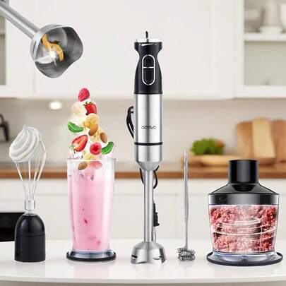 OCTAVO Immersion Blender 5 In 1 Hand Blender Max 800W Heavy Duty Motor, 12 Speed Mode Handheld Blender Stainless Steel Blade With 800ml Mixing Beaker, 600ml Chopper, Whisk And Milk Frother