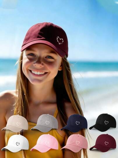 1顶印花爱心棒球帽，可调节户外防晒休闲帽，适合春秋季旅行、海滩，Y2K风格，年轻人适用