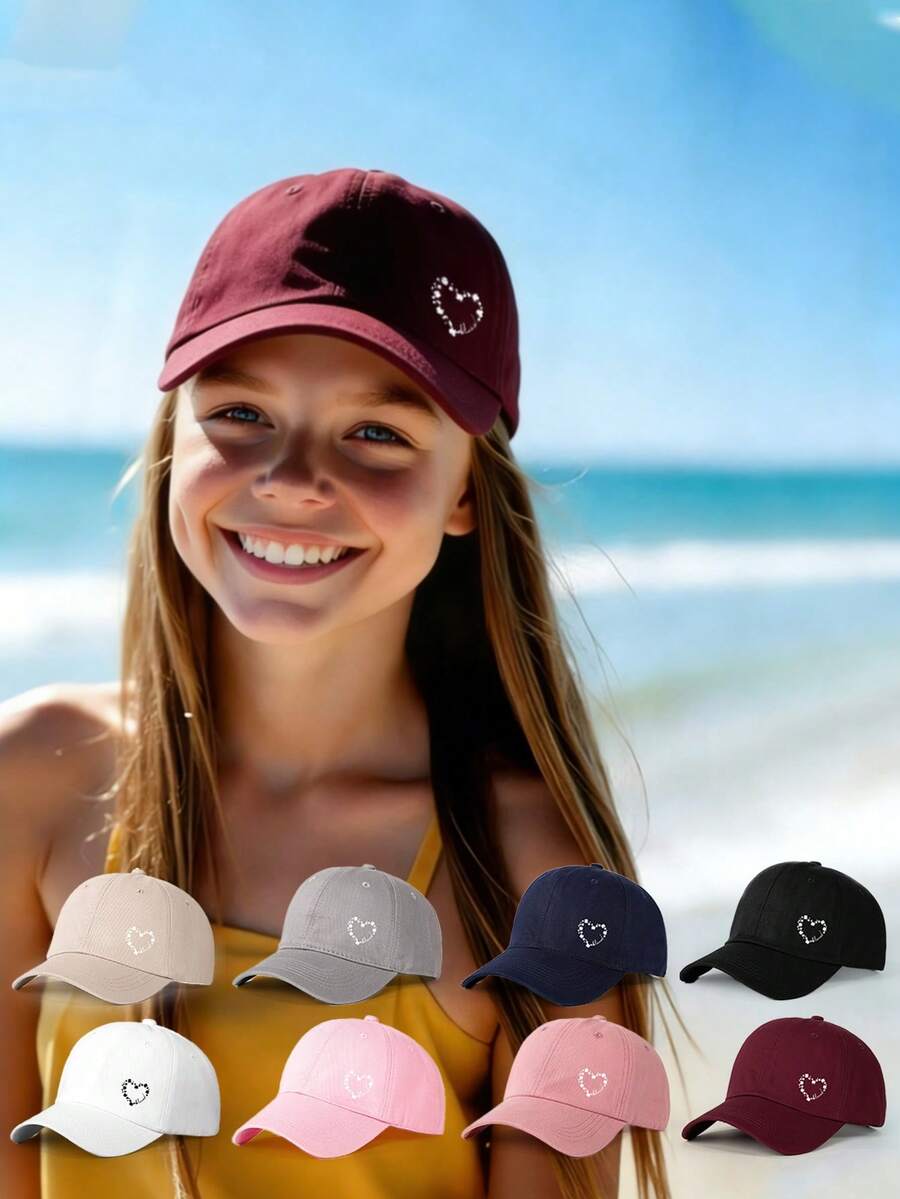 1pc Printed Heart Baseball Cap, Adjustable Outdoor Sun Protection Casual Hat Suitable For Spring/Autumn Travel, Beach, Y2K Style For Young People - Baseball Cap - View 1