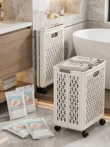 Foldable Laundry Basket With Wheels, Bathroom Dirty Clothes Storage Hamper, Home Dirty Clothes Collection Basket - Multicolor - View 8