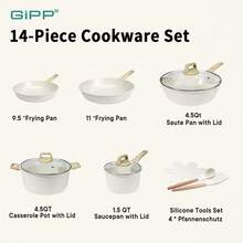GiPP 14/18 Piece Ceramic Pots And Pans Set Non Stick - Nonstick Cookware Set, Healthy Kitchen Cooking Set Frying Pans Set, Free(White) - White - View 7