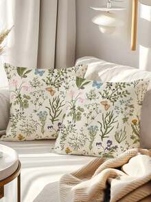 Double Sided Reversible Pillow Covers Set Of 1/2 Pack 18x18 Inch - Green Wildflowers Floral Boho Farmhouse Decor, Throw Cushion Cases For Living Room Sofa Couch Bed, Indoor Outdoor Home Accent Decorative Pillow Shams No Inserts, Gift Ready Packaged - 彩色 - 查看 5