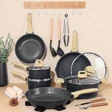 GiPP 14/18 Piece Ceramic Pots And Pans Set Non Stick - Nonstick Cookware Set, Healthy Kitchen Cooking Set Frying Pans Set,PFAS PTFE PFOA (Break) - Black - View 11