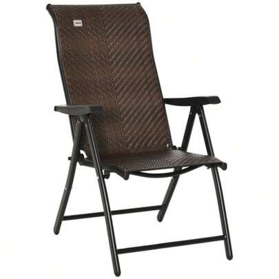 Folding Polyrattan Chair With Armrests, 7-Position Adjustable Backrest, Ideal For The Garden, Balcony Or Terrace, 58 X 71 X 111 Cm