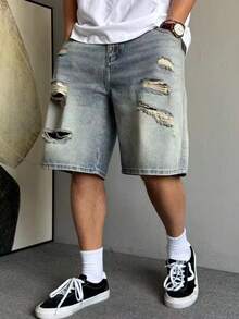 Men's Vintage Distressed Washed Denim Jeans, Summer - Medium Wash - View 3
