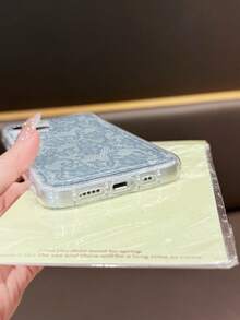 1pc Romantic Lace Pattern Soft Transparent Air Cushion Phone Case, Compatible With IPhone 11/12/13/14/15/16 Pro Max - Multicolor - View 4