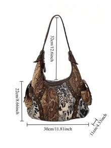 Y2K 个性化豹纹女士摩托车手提包，复古拼接铆钉镶嵌，时尚日常手提包，适合日常使用、聚会、通勤和旅行，是品味高雅的节日时尚礼物。 - 棕色 - 查看 6