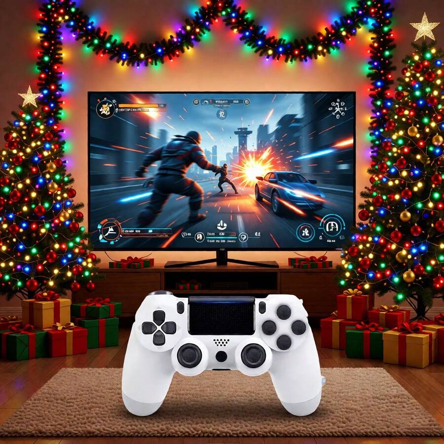 Controles de juego para consolas de juegos y diversos juegos de computadora. Compatible con salida de TV, operación de joystick 3D, operación fácil y rápida, control de juego, control de joystick: el regalo perfecto para Navidad, Año Nuevo y cumpleaños - Blanco - Ver 1
