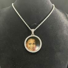 (Customized Product) Customized Small Circular Photo Frame For Boys, Customized Photo Pendant With Full Diamond  Copper Jewelry, Customized Unique Necklace - Multicolor - View 11