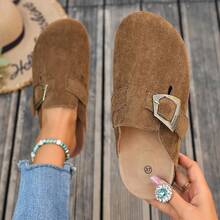 女士铜扣穆勒鞋，复古风格平底拖鞋，休闲优雅百搭凉鞋，适合日常穿着，四季皆宜。 - 摩卡棕 - 查看 10