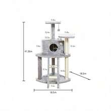 Árbol para Gatos Multifuncional de 102 cm Gris | Torre Rascadora con Plataformas, Casa y Postes de Sisal | Medidas Compactas 47x47 cm - Gris - Ver 7