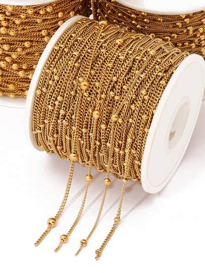 100cm Stainless Steel Golden Beads Chains For Jewelry Making DIY Women Men Necklace Bracelet Link Chain Handmade Accessories
