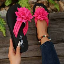 Dép xỏ ngón đế xuồng họa tiết hoa 3D phong cách thường ngày cho kỳ nghỉ - Màu Hoa hồng đỏ - Xem 14