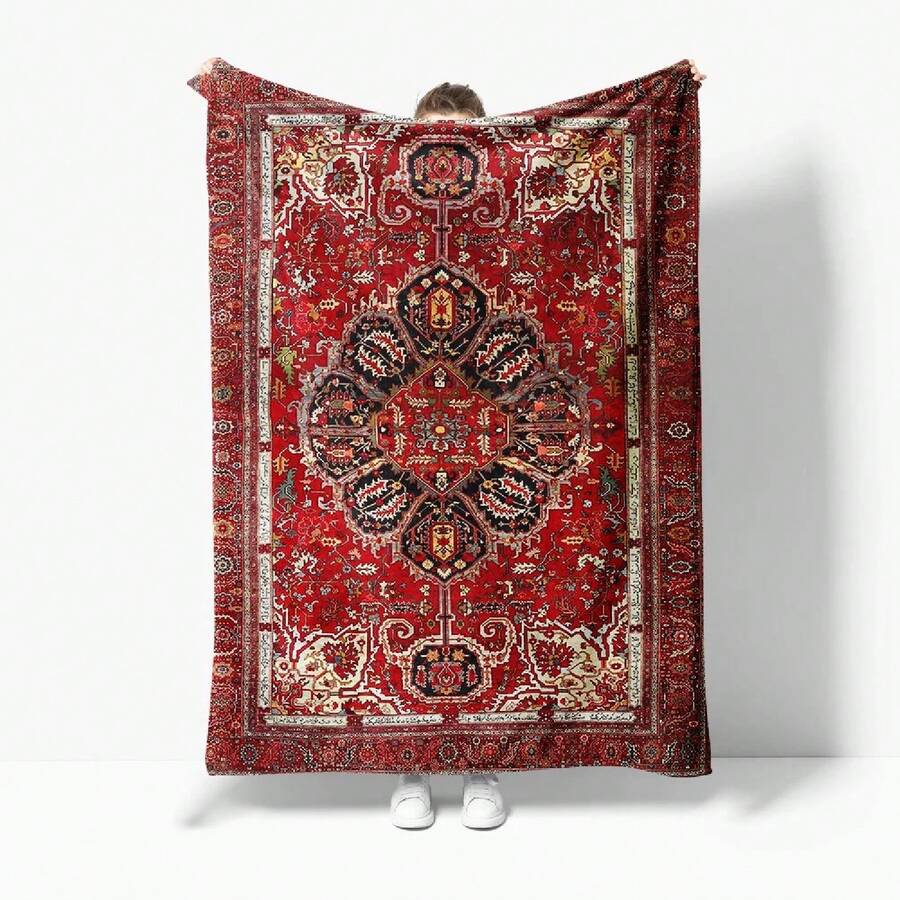Luxurious Red Paisley Silk Afghan Throw Blanket Bed Sofa Decorative Rug Cushion Cover Home Decor Gift - 黑色 - 查看 1