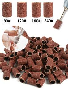 美甲打磨钻头砂带，3色粗细中粒度电动锉砂套装，尺寸#80、#120、#180，3/32英寸电动锉指甲钻头，适用于亚克力凝胶指甲、角质层修整、美甲和足部抛光。 - 彩色 - 查看 1
