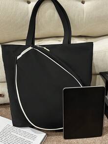 New Large Capacity Badminton Bag, Simple Contrasting Color Hand-Held Shoulder Bag, Sports Style Tote Bag - Black - View 4
