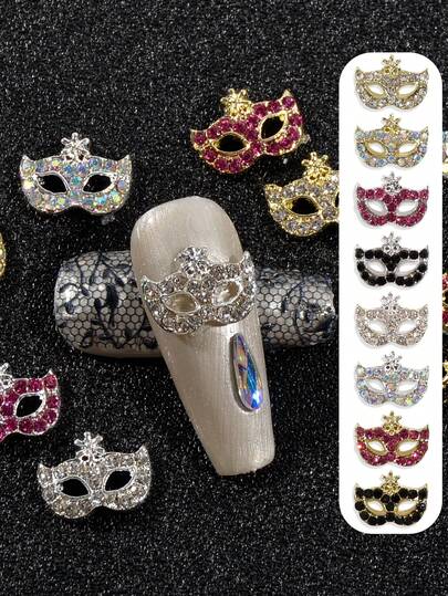 20pcs Y2K Styles 3D Mask Nail Charms,Multicolor Alloy Shiny Nail Rhinestones Decoration,Mask Nail Gems Design Nail Art Charms For Acrylic Nails Craft DIY Nail Accessories
