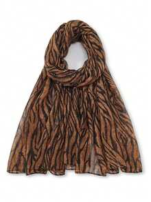 1条新款夏季巴厘岛薄纱斑马纹围巾，女士穆斯林头巾，轻薄优雅长款头巾，日常旅行拍照，防晒披肩，家庭度假礼物 - 彩色 - 查看 8